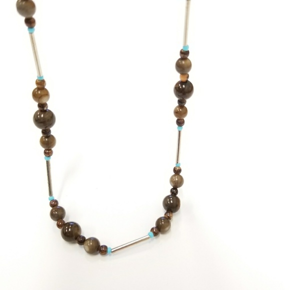 Women's Necklace Brown and Blue - Picture 1 of 8